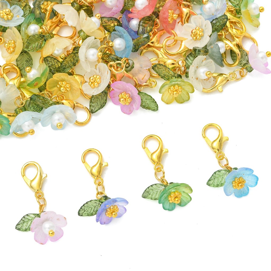 64pcs Transparent Acrylic Pendant Decorations, Flower Charms